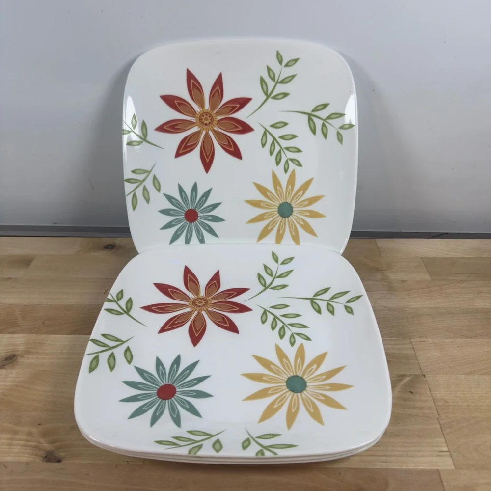 Corelle Square Splendor Dinner Plates Set of 4 Floral Vitrelle Glass 10.25 inch